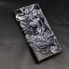 Black Handmade Tooled Japanese Samurai Skull Leather - Back View