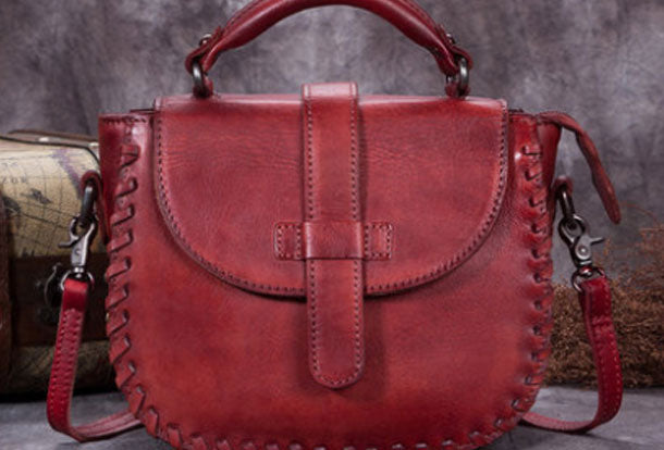 Genuine Leather Handbag Woven Vintage Crossbody Bag Shoulder Bag Purse For Women - EverHandmade