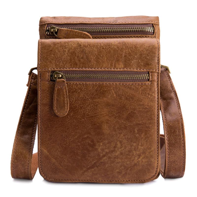 Cool Brown Leather Mens Small Shoulder Bag Belt Pouch Waist Belt Bag For Men
