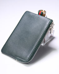 Slim Women Beige Leather Zip Wallet with Keychains Billfold Minimalist Coin Wallet Small Zip Change Wallet For Women