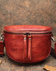 Small Red Leather Womens Saddle Shoulder Bag Small Fanny Pack Handmade Crossbody Purse for Ladies