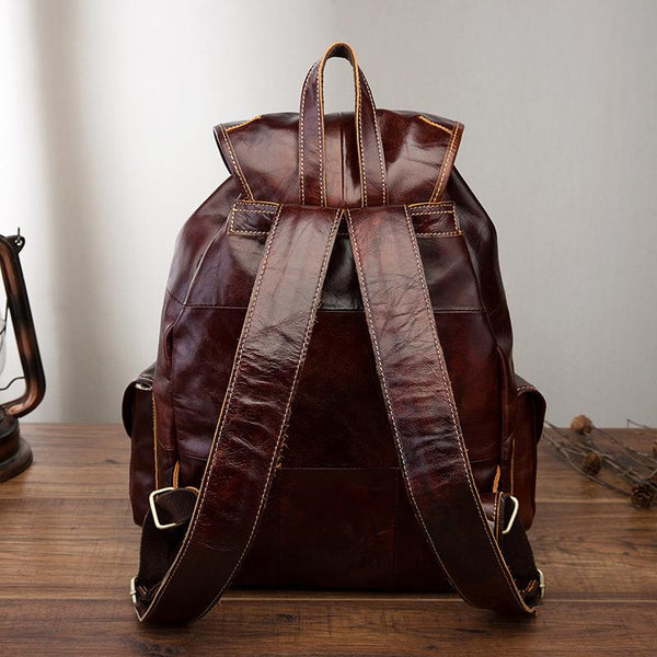Vintage Brown Leather Men's Backpack 14'' Computer Backpacks Travel Backpack For FY02581135