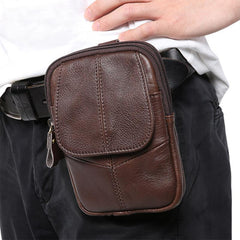Vintage Brown Leather Men's Waist Belt Pouch Cell Phone Holster Mini Side Bag For Men