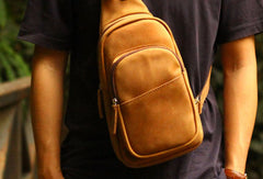 Genuine Leather Mens Chest Bag Cool Sling Bag Waist Bag Bike Bag Cycling Bag For Men - EverHandmade