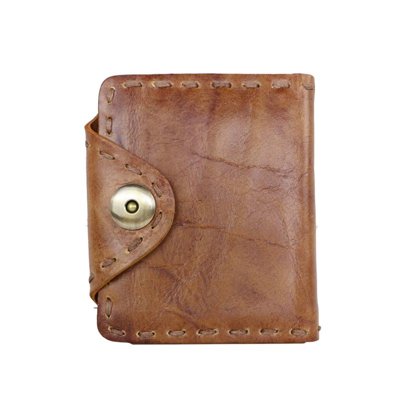 Dark Brown Handmade Leather Mens billfold Wallet Small Bifold Card Holder Front Pocket Wallet For Men