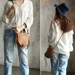 Stlyish WOMENs LEATHER Tassels Shoulder Bag Saddle Crossbody Purse With tassels