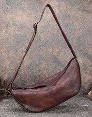 Vintage Mens Sling Bag Leather Saddle Chest - Open View