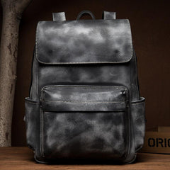Brown Fashion Mens Leather Large 15inch Laptop Backpacks Black Travel Backpacks School Backpack for men