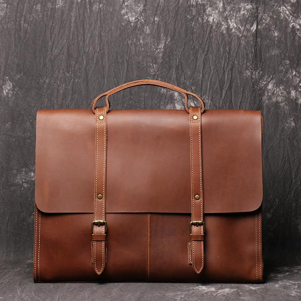 Casual Leather Men's Brown Professional Briefcase 15'' - Back View