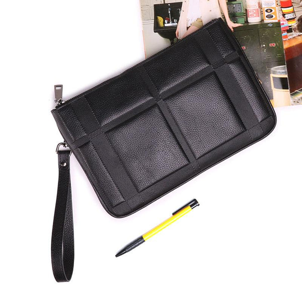 Black Mens Leather Slim Zipper Clutch Wristlet Purse Bag Clutch Bag For Men FY01492024