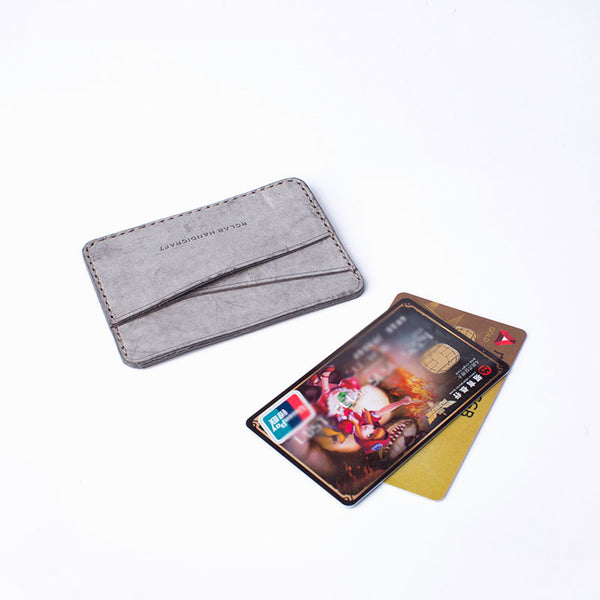 Handmade Cute Pink Gray Leather Women Small Card Holder Card Wallet for Men