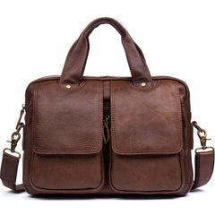 Tan Leather Mens 13 inches Briefcase Laptop Bag Coffee Business Bags Work Side Bag for Men