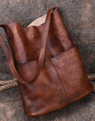 Womens Leather Tote Bags Vertical Womens Coffee Handbag Shopper Bag Purse for Ladies