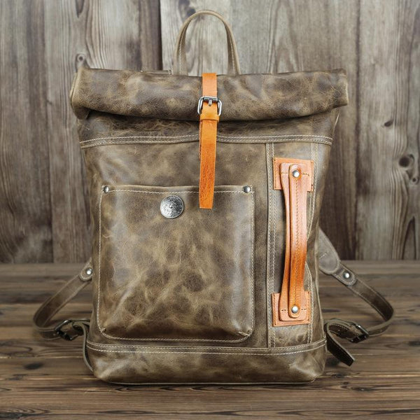 Mens Leather 14 inches Large School Laptop - Back View