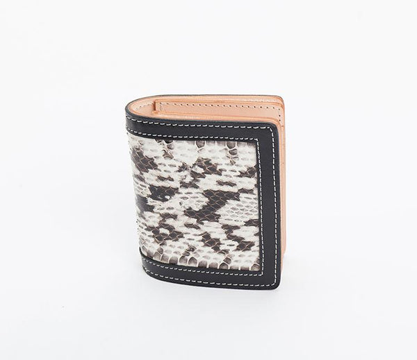 Black Leather Mens Snakeskin billfold Wallet Bifold Front Pocket SnakeSkin Small MBB01681017