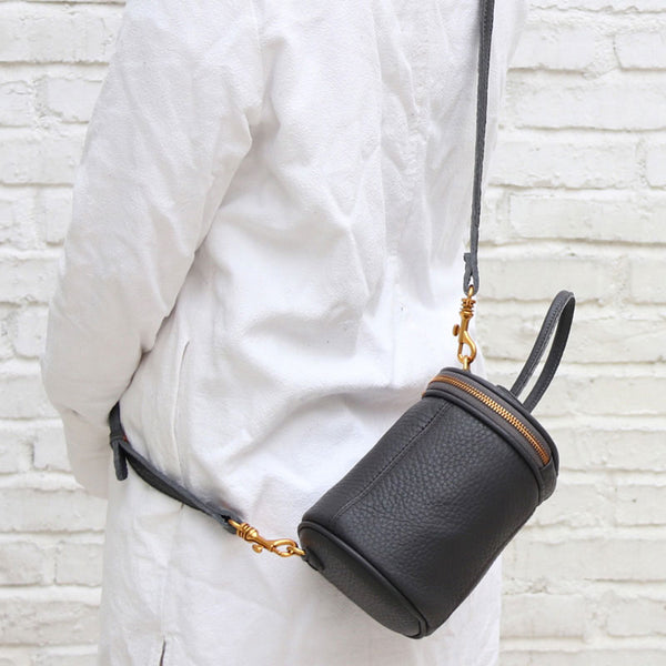 Cute LEATHER WOMEN Barrel Bag Small Bucket Purse Handbag SHOULDER Purses FOR WOMEN