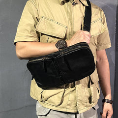 Cool Leather Mens Camouflage Chest Bag Sling Bag Crossbody Pack Black One Shoulder Backpack for men