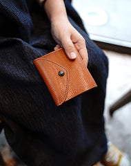 Envelope Womens Coffee Leather Billfold Wallet Small Wallet with Coin Pocket Mini Envelope Wallet for Ladies
