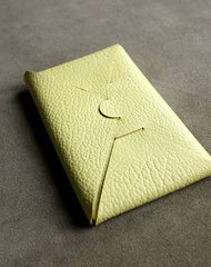 Cute Womens Light Yellow Leather Envelope Wallet Slim Clutch Purse Checkbook Long Wallet for Women