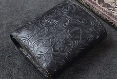 Handmade billfold trifold leather wallet flowral leather billfold wallet for men women - EverHandmade