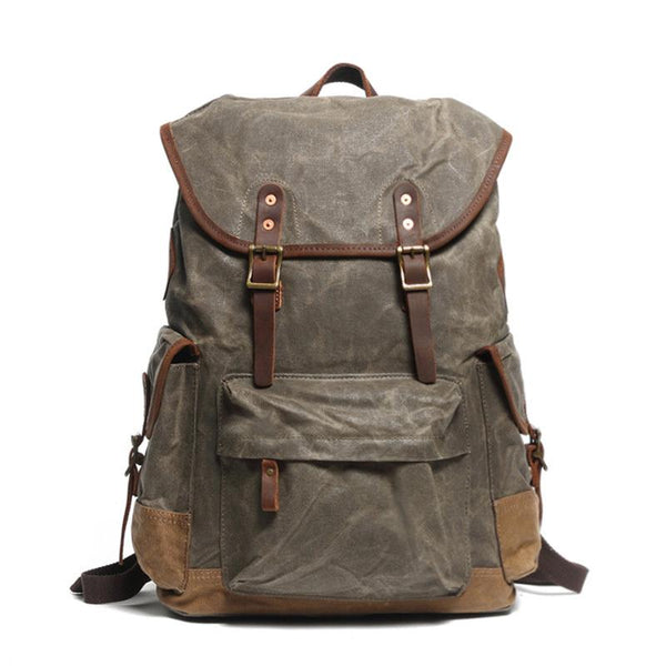 Cool Waxed Canvas Mens Casual 14'' Green Hiking Backpack Black Computer Backpack MCCY02181074