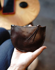 Vintage Women Coffee Leather Zip Coin Pouch Saddle Coin Wallet Change Wallet For Women