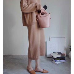 Cute Leather Pink Womens Mini Bucket Purse Handbag Barrel Shoulder Bag for Women