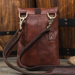 Brown Cool Leather Mens Belt Pouch Bag Mini Messenger Bag Side Bag Waist Bag for Men