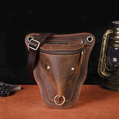Vintage Brown LEATHER MEN'S Ox Fanny Pack - Open View