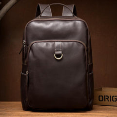 Casual Black Mens Leather 15-inch Computer Backpack Coffee Satchel Backpack School Backpacks for men