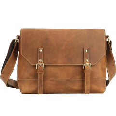 Cool Brown Leather Mens Small Courier Bags Vintage Brown Messenger Bag Postman Bag For Men
