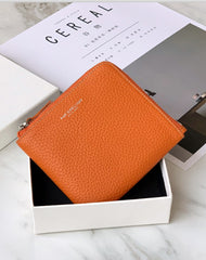 Women Orange Leather Small Wallet BILLFOLD Minimalist Zip Small Wallet Slim Zipper Wallet For Women