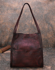 Best Brown Leather Womens Square Totes Handbag - Front View
