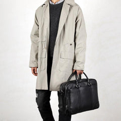 Black Leather Mens Cool Briefcase Work Bag Business Bag for men