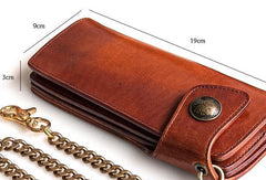 Handmade leather biker trucker wallet leather chain men Brown long wallet - EverHandmade