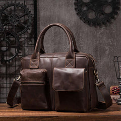 Cool Coffee Leather Mens Briefcase Work Handbag 15inch Laptop Bag Business Bag for Men