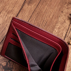 Vintage Brown Leather Womens Bifold Small Wallet Red billfold Wallet for Women