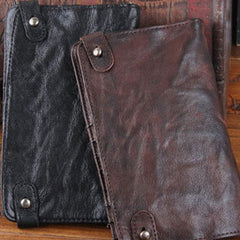 Handmade Leather Mens Cool Long Leather Wallet Bifold Clutch Wallet for Men