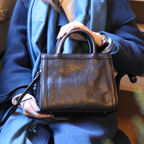 Vintage Ladies Brown Leather Satchel Handbag Purse Black Women's Shoulder Handba CM04031018