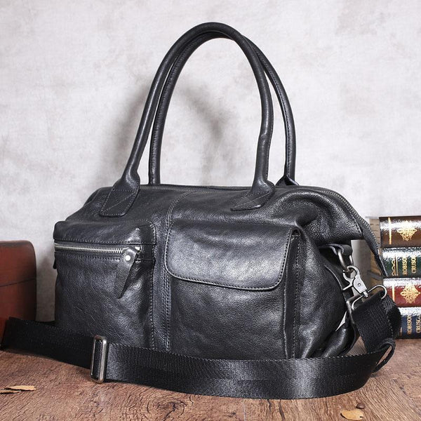 Leather Mens Large Black Travel Handbag Weekender Bag Brown Duffle Bag Luggage B DM04881004