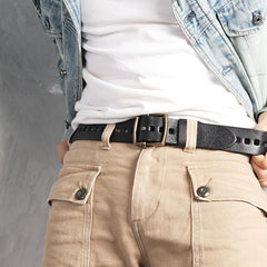 Genuine Leather Black Hollow Fashion Belt Khaki Belt Brown Long Belt Slim Belt for Men