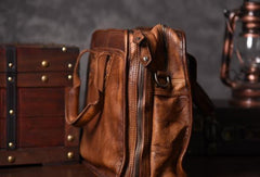 Cool leather mens Briefcase vintage Shoulder Bag weekender bag travel bag for men - EverHandmade