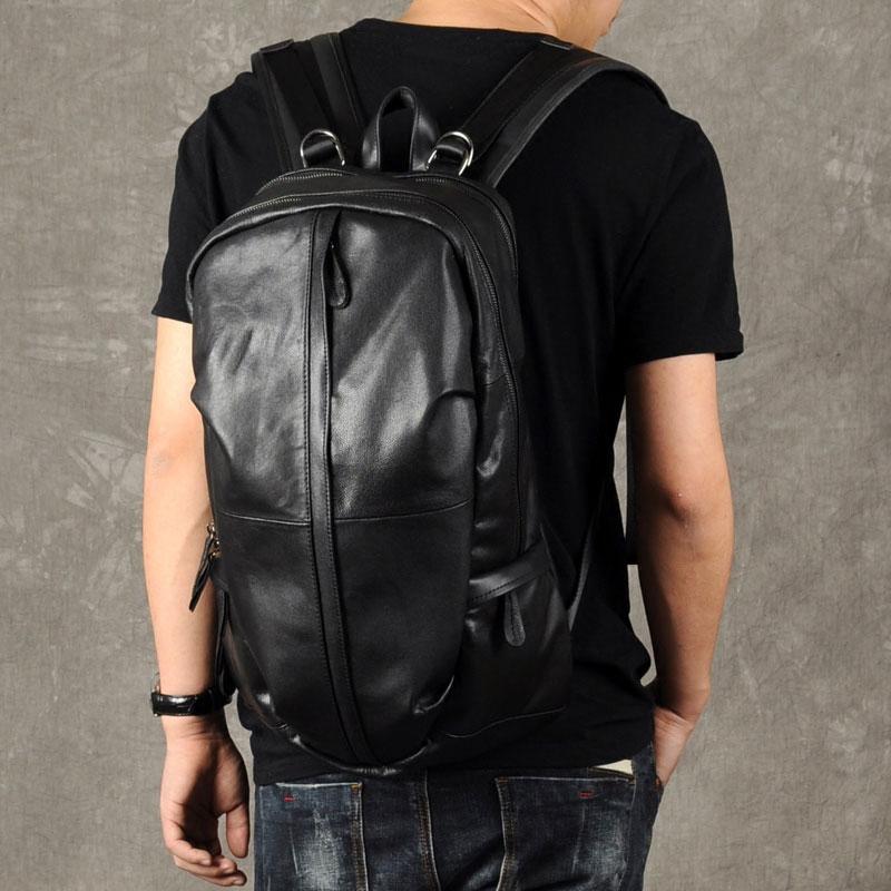 Leather Mens Cool Large Backpack Black Travel Backpacks Hiking Backpack for men