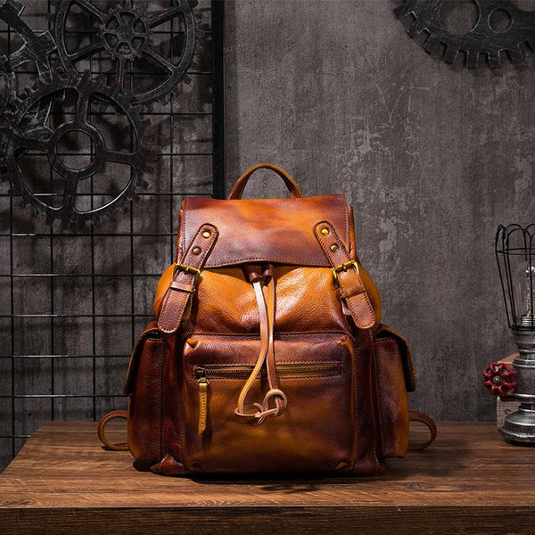 Vintage Mens Leather School Backpack Travel Backpack Leather Hiking Backpack for REAL03191019