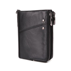 RFID Cool Brown Leather Men's Bifold Small Wallet Zipper billfold Wallet For Men