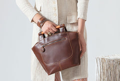 Genuine Leather Handbag Wooden Handmade Bag Shoulder Bag Purse For Women - EverHandmade