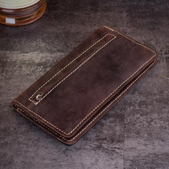 Dark Brown Cool Mens long Wallet Bifold Long Wallet Phone Wallet for Men