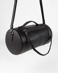 Cute Womens Dark Khaki Leather Bucket Shoulder Purse Barrel Crossbody Bag Purse for Ladies