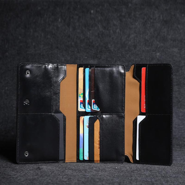 Fashion Leather Men's Trifold Long Wallet Black Gray Long Wallet For Men XFZ01992015