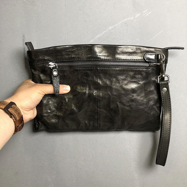 Handmade Leather Mens Clutch Cool Slim Wallet Zipper Clutch Wristlet Wallet for YBL02981088